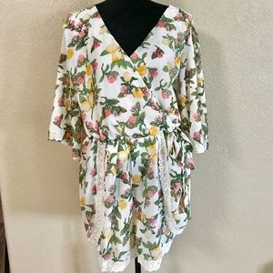 Bailey blue plus size lemon and flowers romper 1X